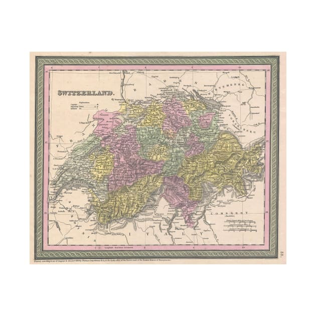 Vintage Map of Switzerland (1853) by Bravuramedia