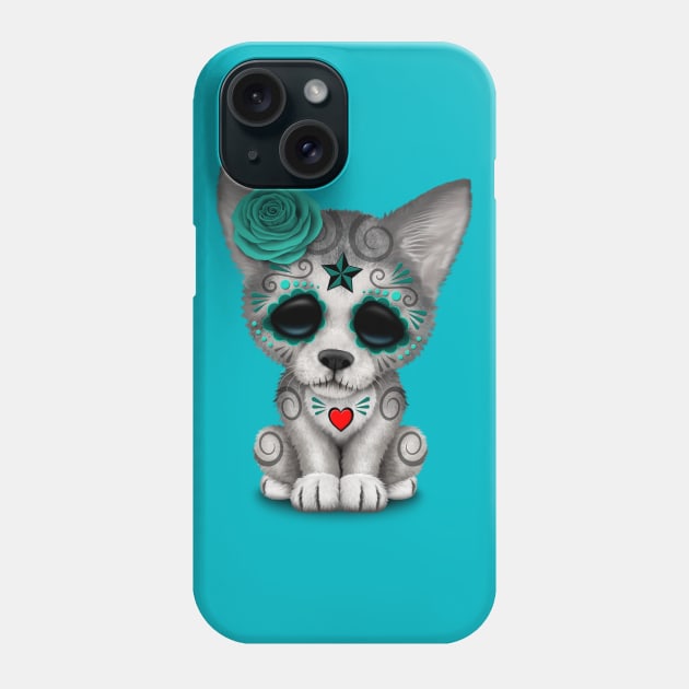 Blue Day of the Dead Sugar Skull Wolf Cub Phone Case by jeffbartels