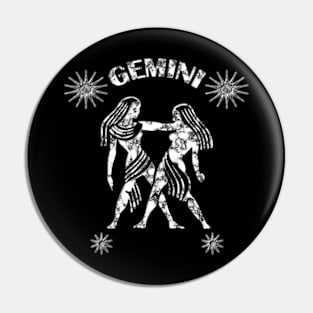 Gemini Astrology Zodiac Sign - Gemini the Twins Birthday Or Christmas Gift - White Marble Symbol with Stars Pin