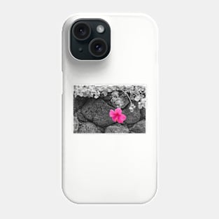 Pink Hibiscus on Lava Rock Wall Phone Case