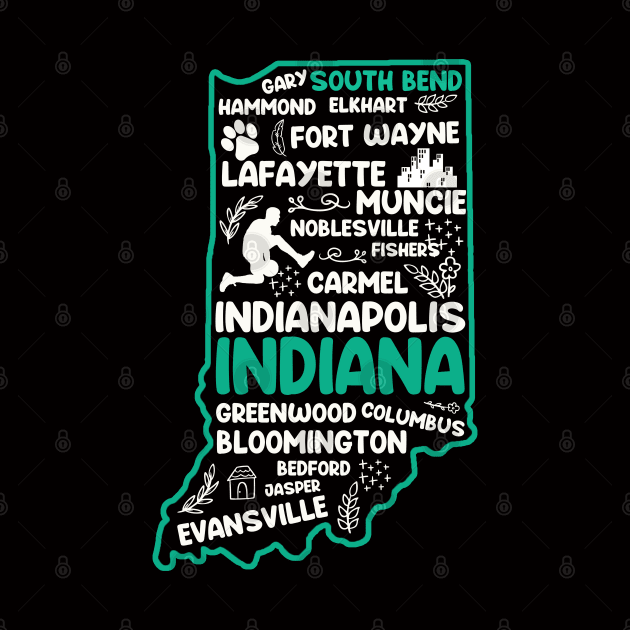 South Bend Indiana cute map Evansville, Carmel, South Bend, Fishers, Bloomington, Hammond, Gary, Lafayette by BoogieCreates