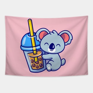 Cute Koala Hug Boba Milk Tea Tapestry