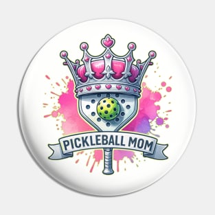 Pickleball Mom, Crown, pickleball paddle, ball, pink pickleball Pin