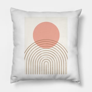 Pink Sun Rainbow Abstract - Mid century modern Pillow