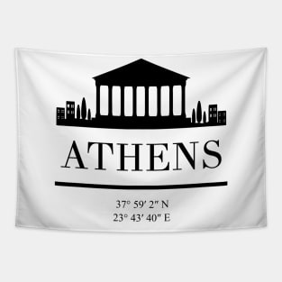 ATHENS GREECE BLACK SILHOUETTE SKYLINE ART Tapestry