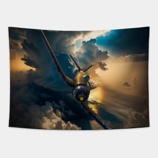 F4U Corsair in the SunSet Aircraft Art Tapestry