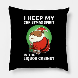 I keep my Christmas spirit in the liquor cabinet Capybara Christmas Pillow