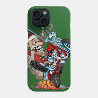 Biker Santa on a chopper cartoon illustration Phone Case