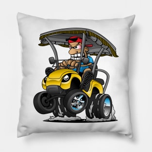 Funny Golf Cart Hotrod Golf Car Popping a Wheelie Cartoon Pillow