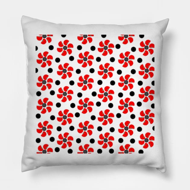 spring red white black grey floral pattern Pillow by katerina-ez