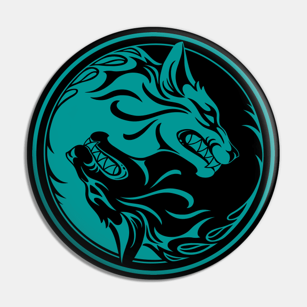 Blue and Black Yin Yang Wolves Pin by jeffbartels