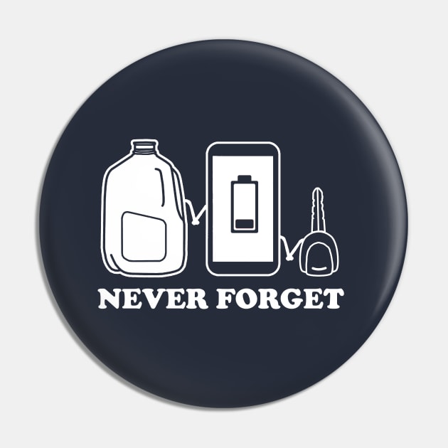 Never Forget - Milk, Phone Charge, Car Keys Pin by ThisIsFloriduhMan