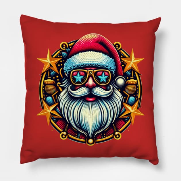 Christmas Santa Popstar embroidery style 18 Pillow by fadinstitute