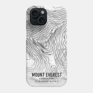 Mount Everest Topographic Map White and Black Phone Case