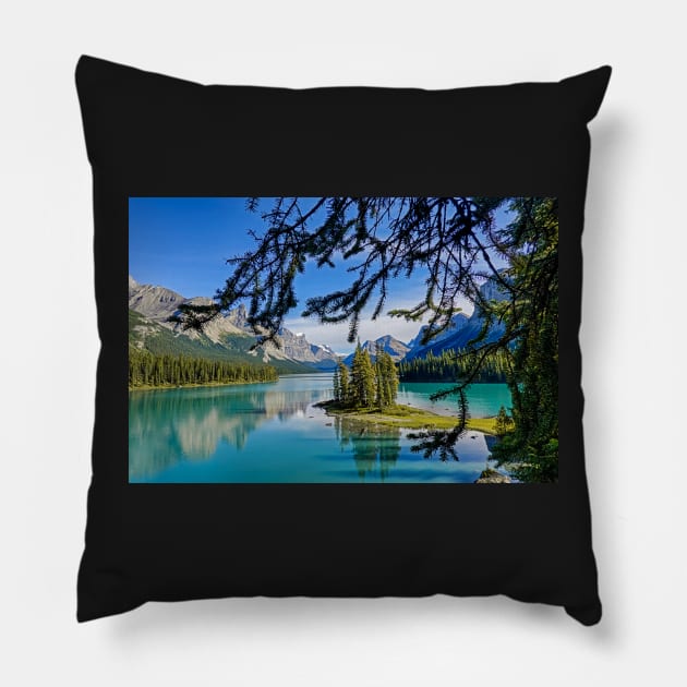 Jasper National Park Spirit Island Maligne Lake Alberta Canada Pillow by WayneOxfordPh