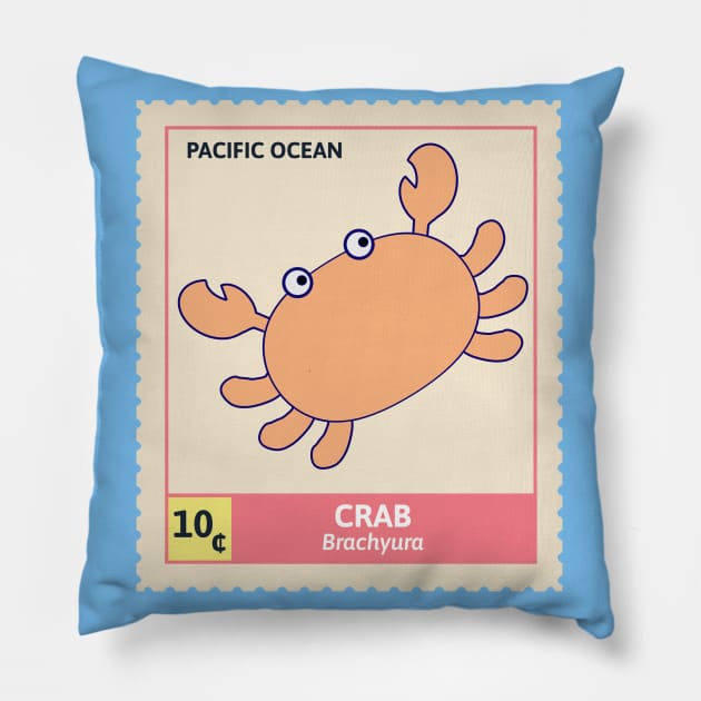 Kawaii Cute Orange Crab, Ocean Stamp Collection, Crab Lover Pillow by vystudio