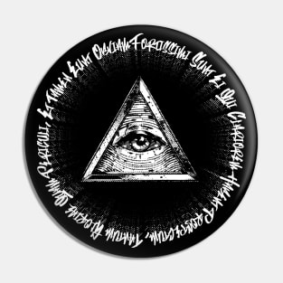 An emblem featuring the Masonic All-Seeing Eye within a triangle + latn text Pin