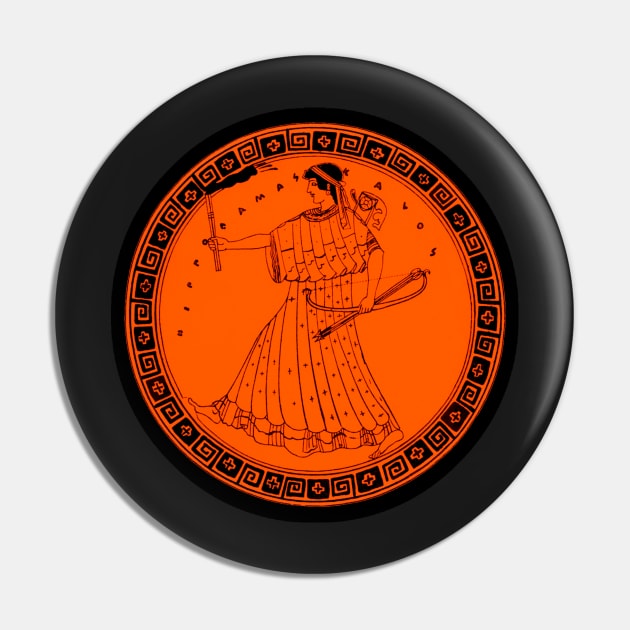 Goddess Artemis With Torch and Bow Attic Greek Vase Pin by WillowNox7