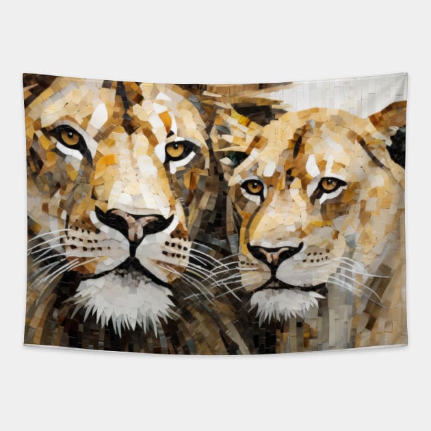 Lion Animal Art Decor Paint Mosaic Tapestry by Cubebox