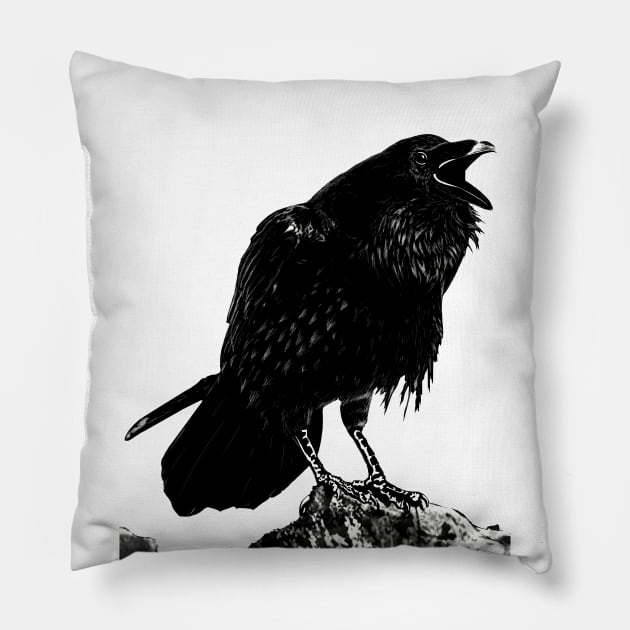 Raven #2 Pillow by GrizzlyVisionStudio