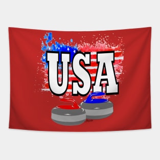 CURLING Red White Blue USA Flag Tapestry