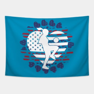 Soccer Player Girl Red White Blue Tapestry