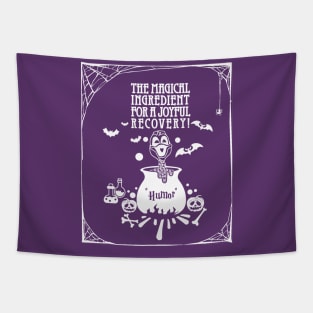 pancreatic cancer Awareness   purple ribbon Humor the magical ingredient for a joyful recovery Halloween Tapestry