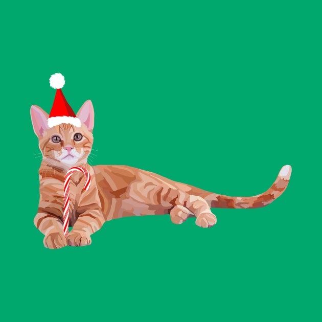 Festive Christmas Orange Ginger Cat by Art by Deborah Camp