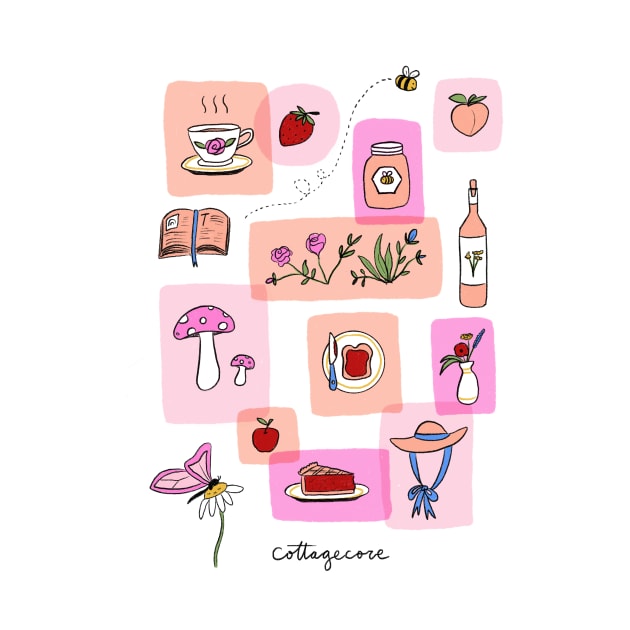 Cottagecore Aesthetic garden nature girl elements drawing illustration | Pink Palette by alfrescotree