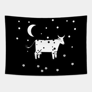 White Dairy Cow Starry Night Tapestry