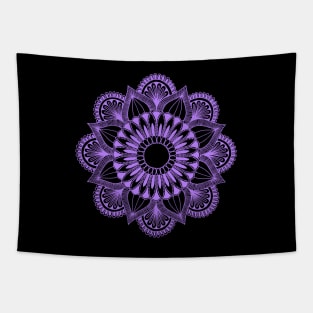 Flower Mandala (lavender on black) Tapestry