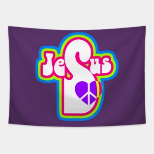 Jesus Cross Purple Peace sign Tapestry