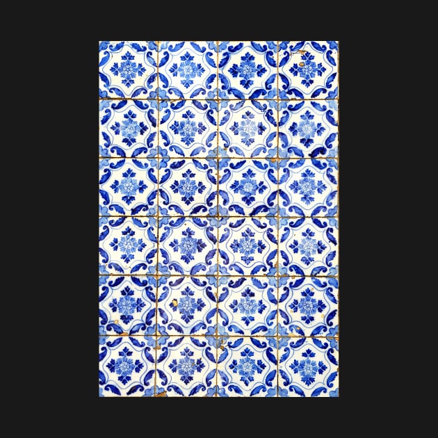 Portuguese tiles. Blue flowers and leaves by juliedawnfox