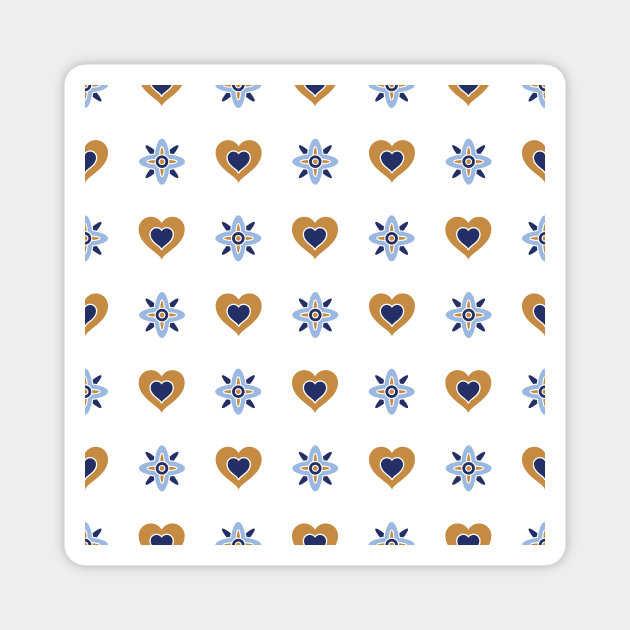 Gold And Blue Hearts Pattern Magnet by Blue-Banana