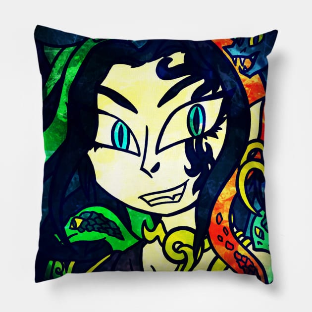 Medusa, Goddess of Darkness Pillow by ScribbleSketchScoo