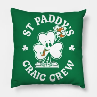 St Paddy's Craic Crew - Vintage Cartoon Irish Shamrock Pillow