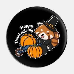 Cute Red Panda Harvesting Pumpkins Pin