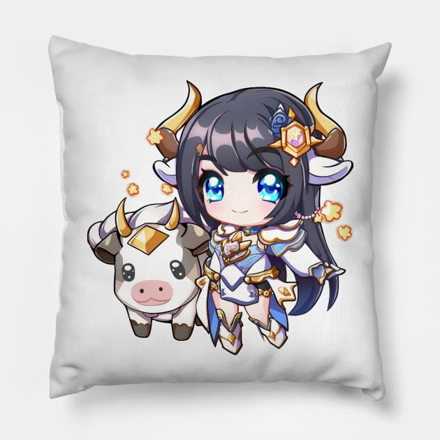 Taurus the Bull Chibi Zodiac Anime Girl Pillow by peachycrossing