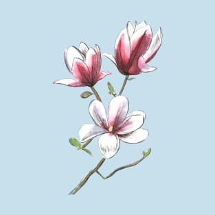 Magnolia Flower Watercolor -Pink T-Shirt