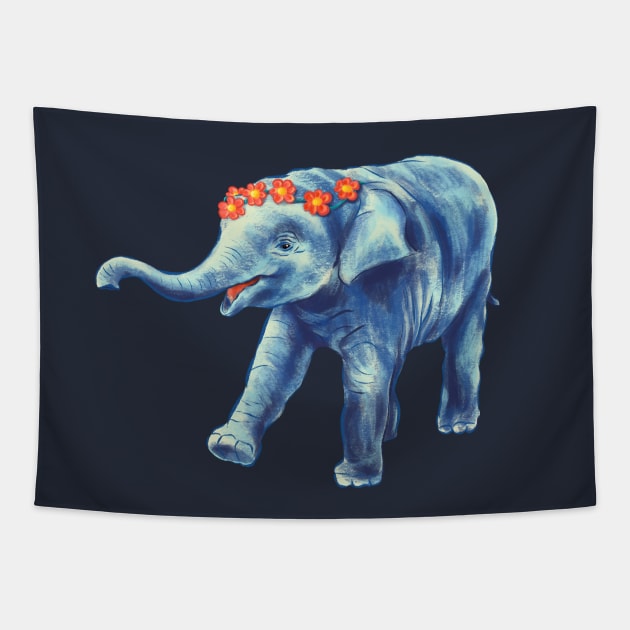 Cute Elephant With Wreath Of Flowers Tapestry by Boriana Giormova