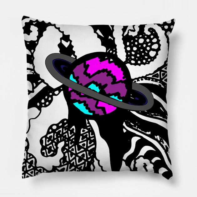 space planet psychedelic illustration Pillow by frantuli