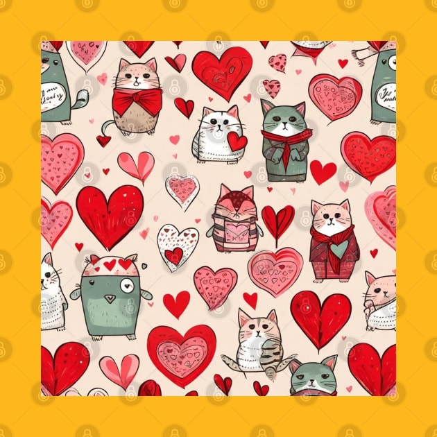 Valentines day hearts and cats pattern gift ideas by WeLoveAnimals