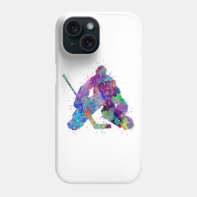 Ice Hockey Boy Goalie Colorful Watercolor Phone Case by LotusGifts