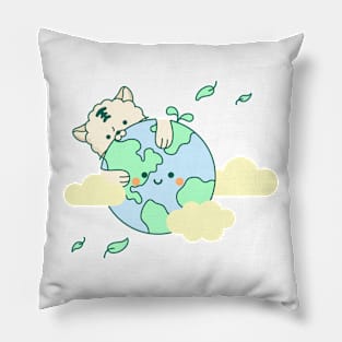 A cute cat that loves the earth Pillow