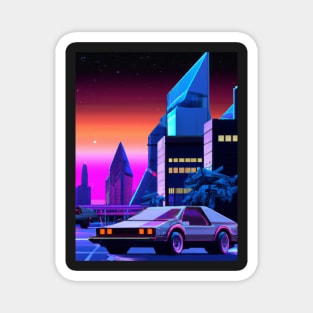 Retrofuturistic cyberpunk  car in synthwave city Magnet