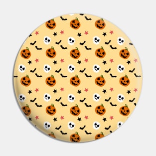 Halloween cartoon skulls pumpkins and bats pattern Pin