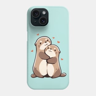 Two Cute Sea Otters Hugging - Love Phone Case