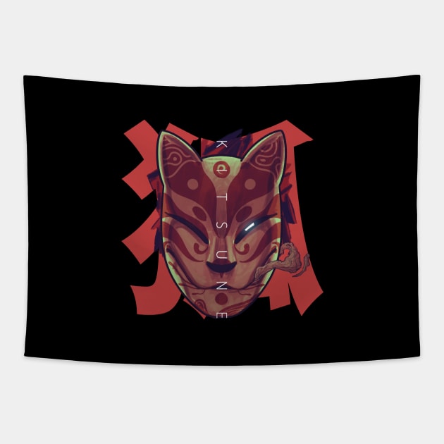 Kitsune Fox Samurai Mask Tapestry by Moodigfx