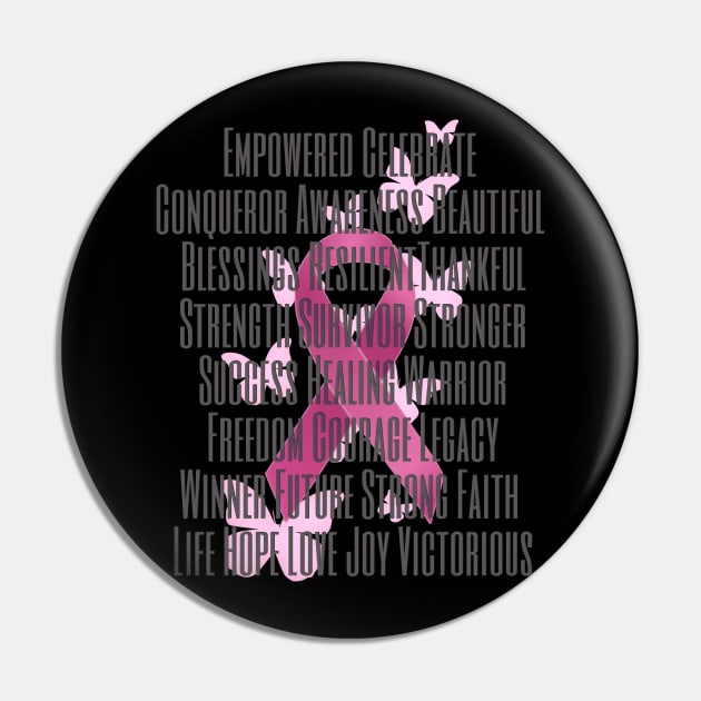 Breast Cancer Ribbon with Encouraging Words Pin by AlondraHanley