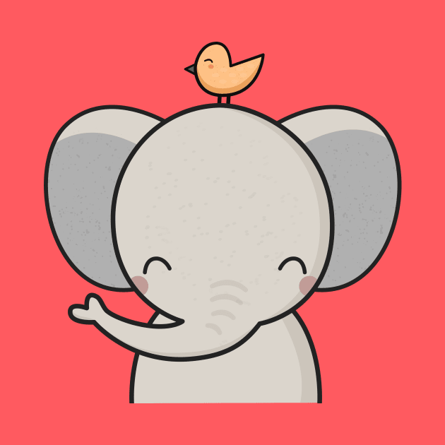 Kawaii Cute Elephant and Bird by wordsberry